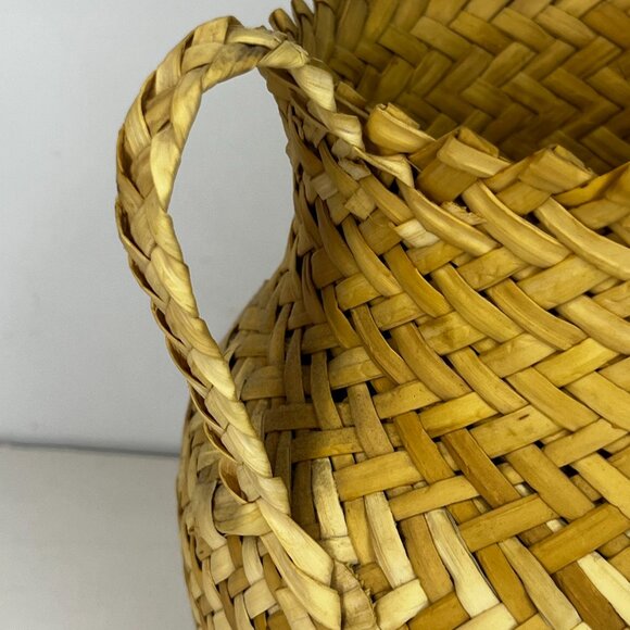 Set 2 Wicker Hand Woven Baskets Tan Handles Tarahumara Planters Boho RARE - Picture 5 of 16